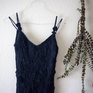 Sue Wong macrame knit black dress